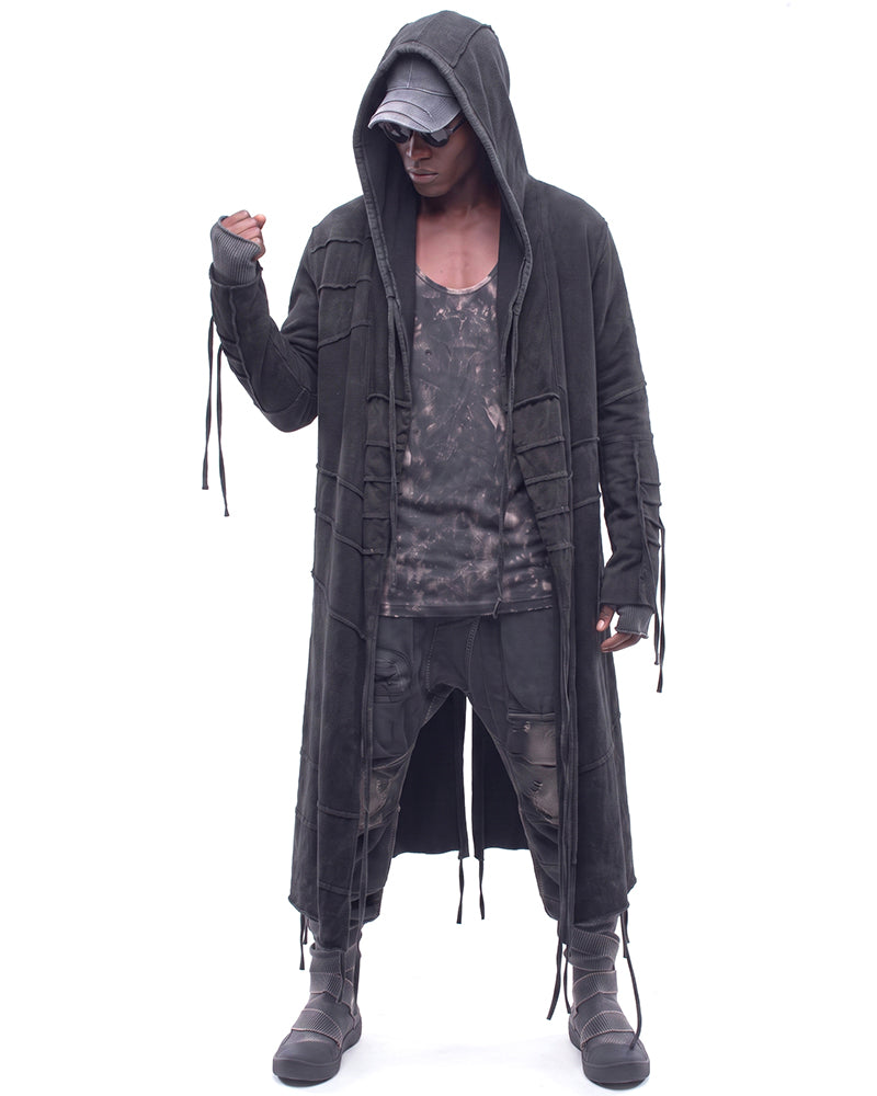 Post‑Apocalyptic Distressed Washed Hooded Duster Coat