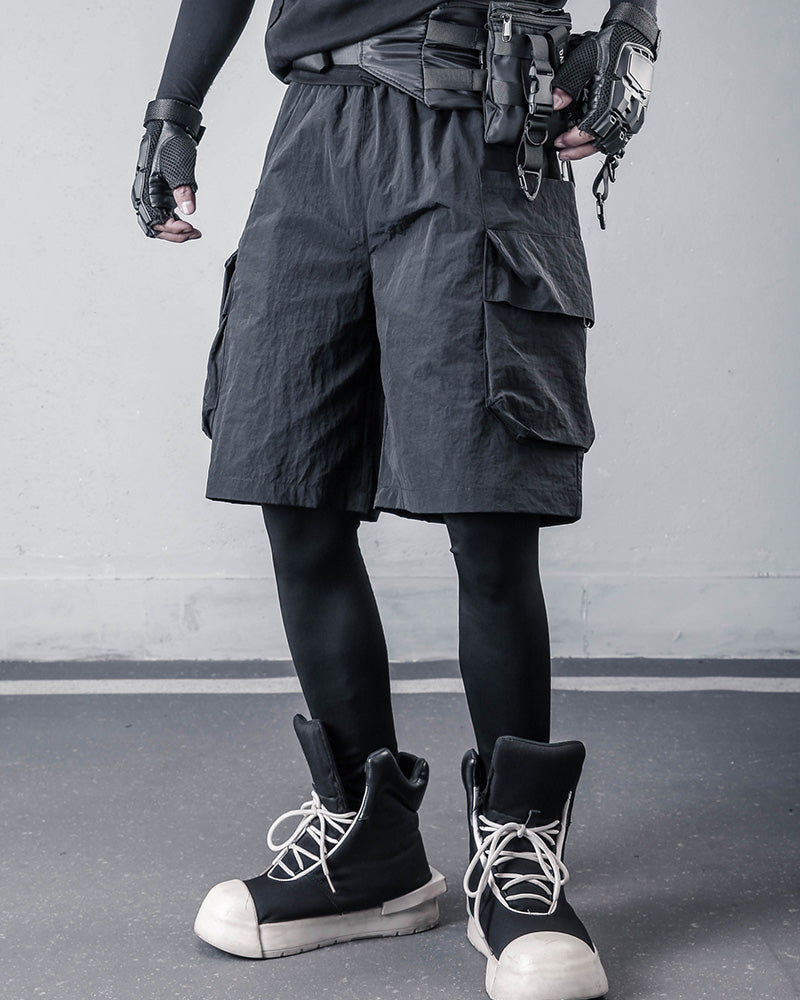Streetwear Black Techwear Loose Cargo Shorts