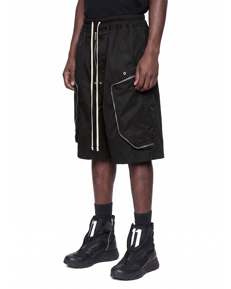Deconstructed Multi‑Zip Utility Techwear Cargo Shorts