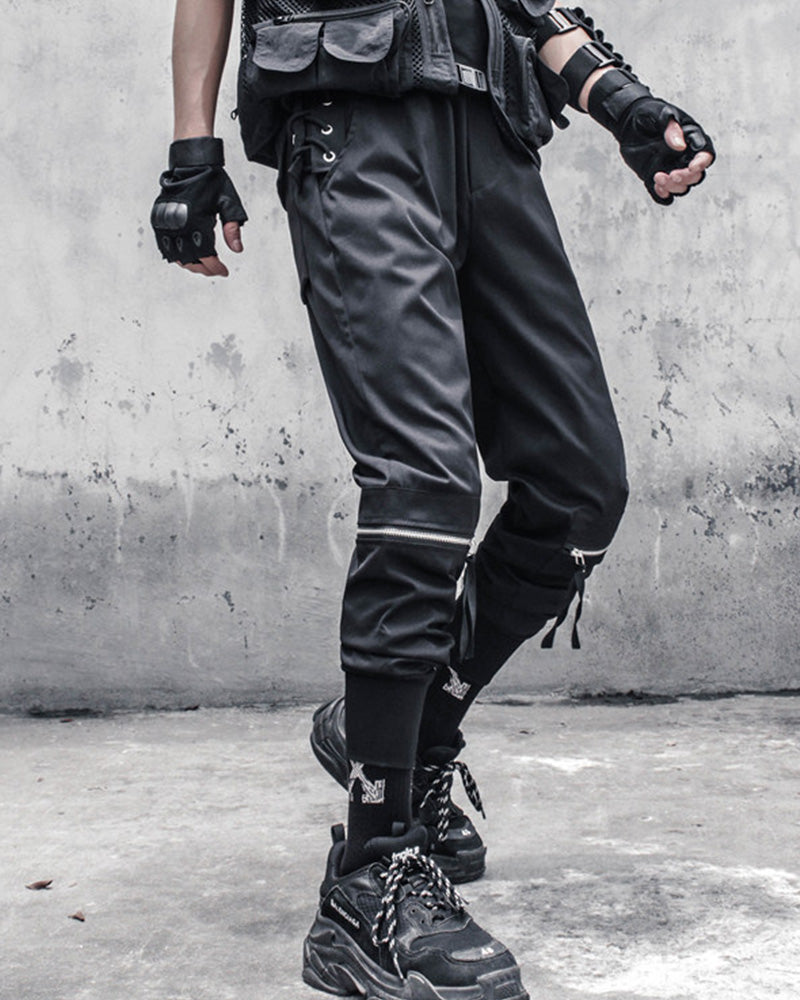 Functional Lace-Up Knee-Zip Techwear Cargo Pants