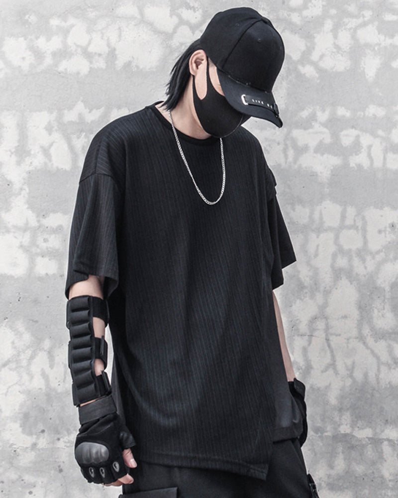 Asymmetric Patchwork Techwear T-Shirt