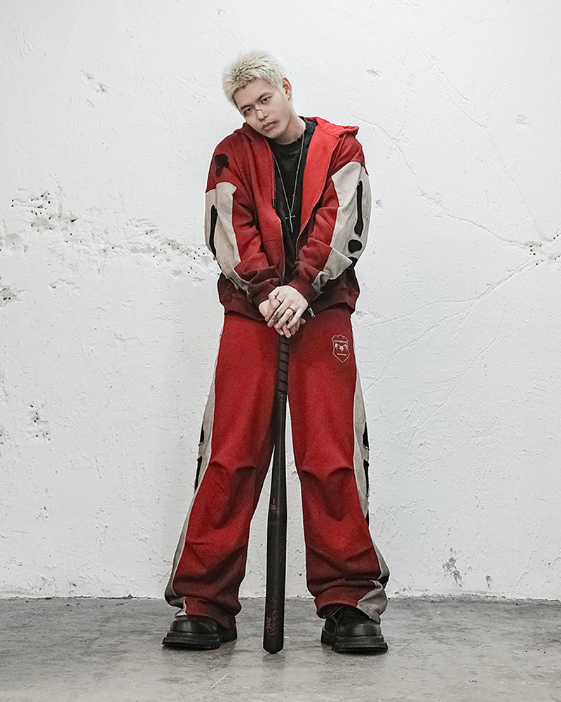 Skeleton Distressed Contrast Panel Sweatpants