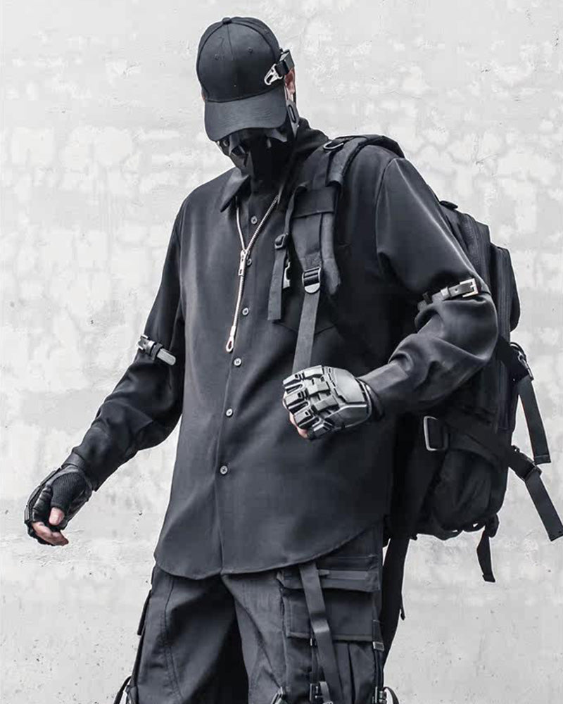 Techwear Japanese Leather Buckle Buckle Shirt