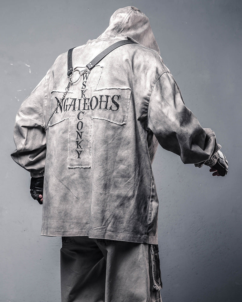 Vintage Washed Distressed Oversized Techwear Hoodie