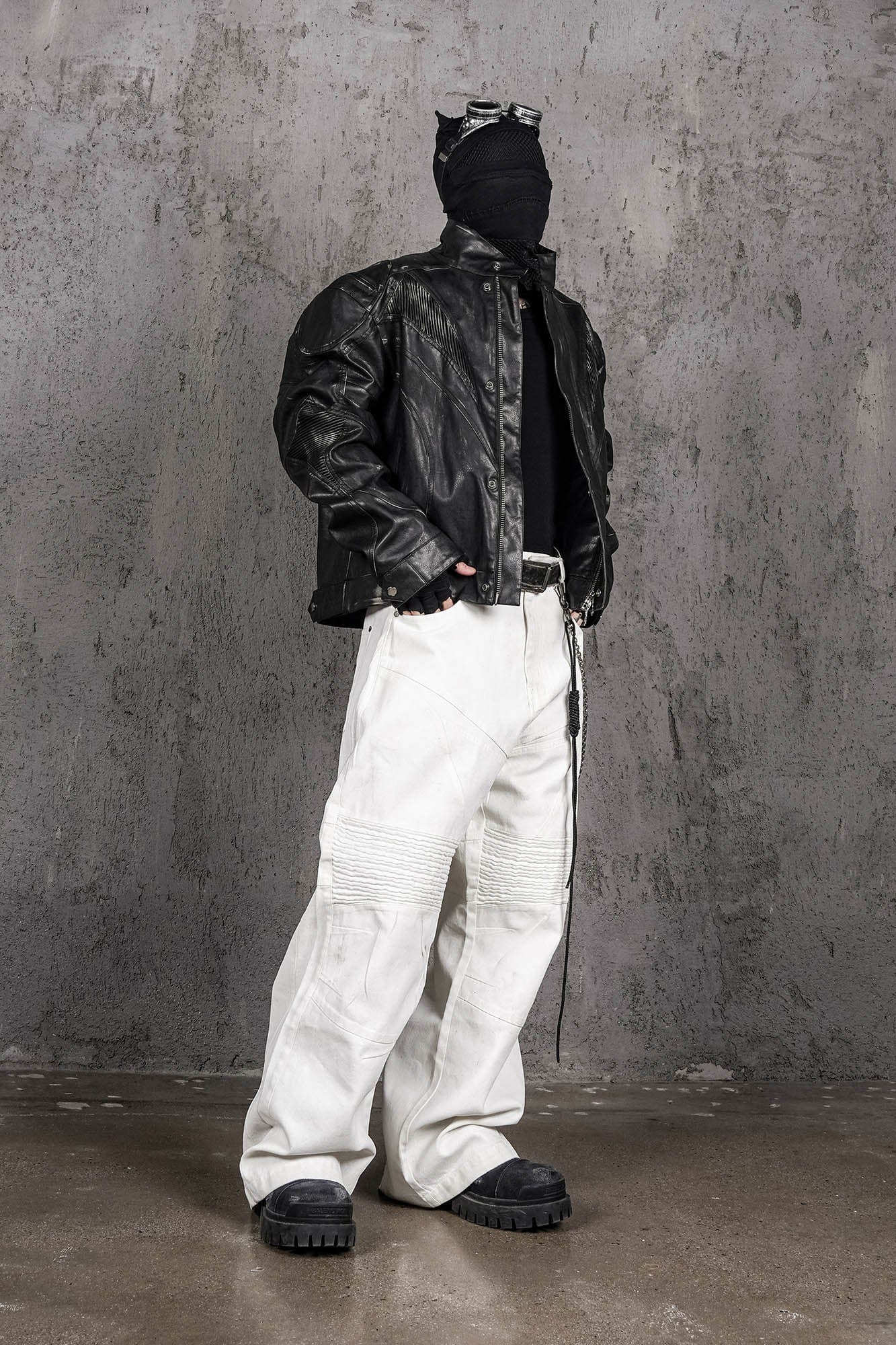 Infernal Gaze Crinkled Waxed Wide-Leg Pants White