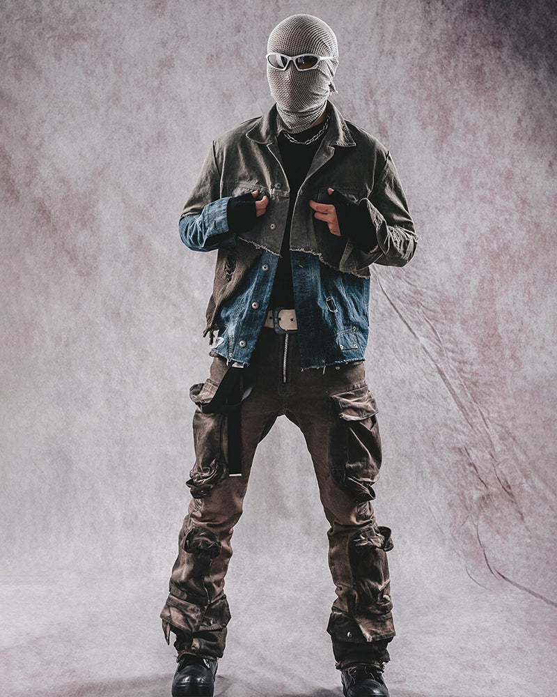 Post-Apocalyptic Spliced Denim Utility Jacket