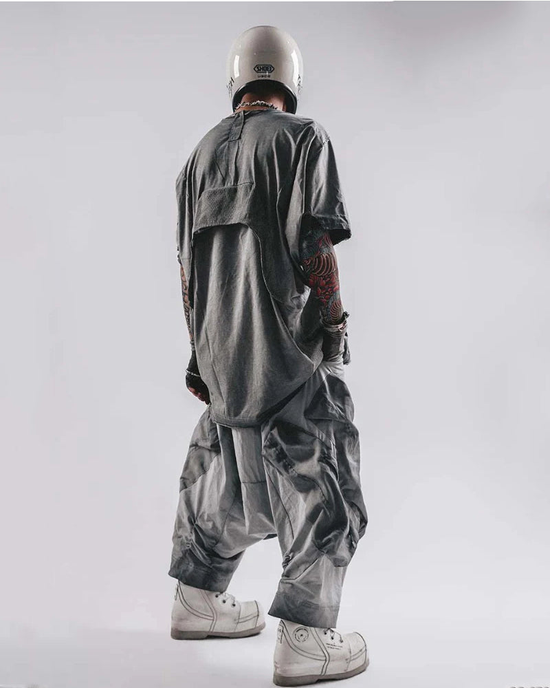 Post-Apocalyptic Wear Wash Patchwork Zipper  Pants