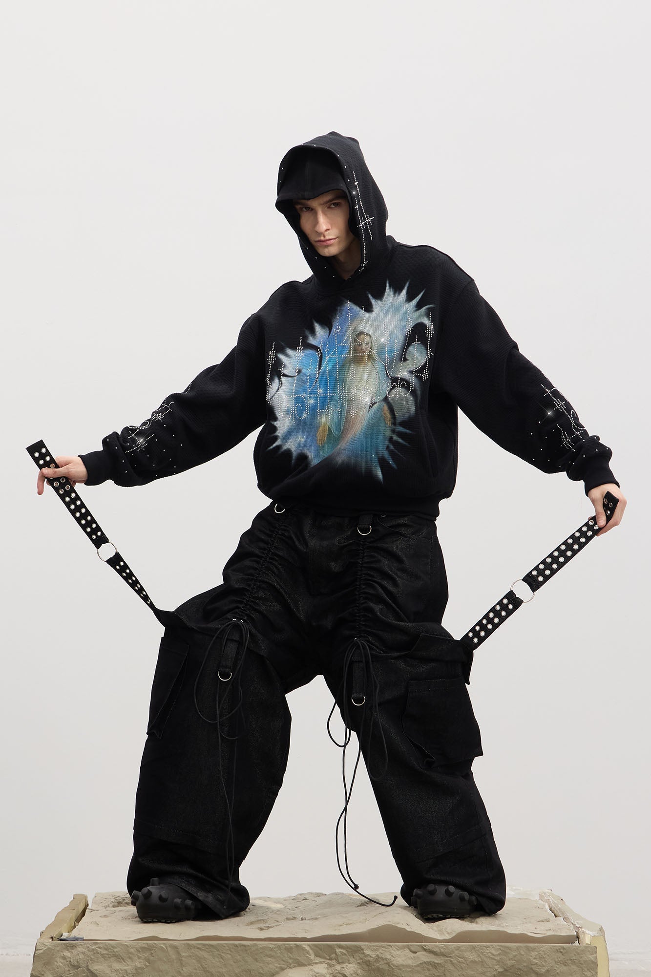 Drawstring Ruched Coated Cargo Jeans
