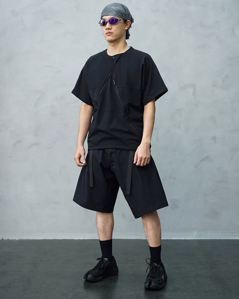 Quick-Release Zipper Collarless Techwear T-Shirt