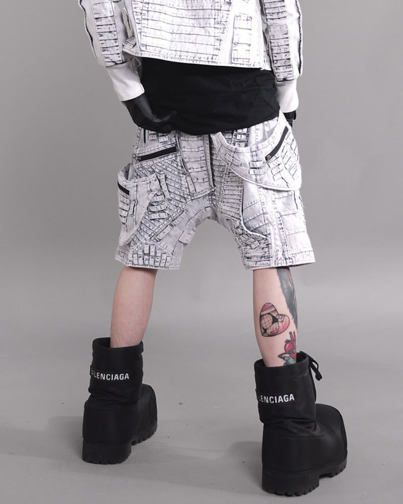 Wasteland Asymmetric Distressed Drop-Crotch Shorts