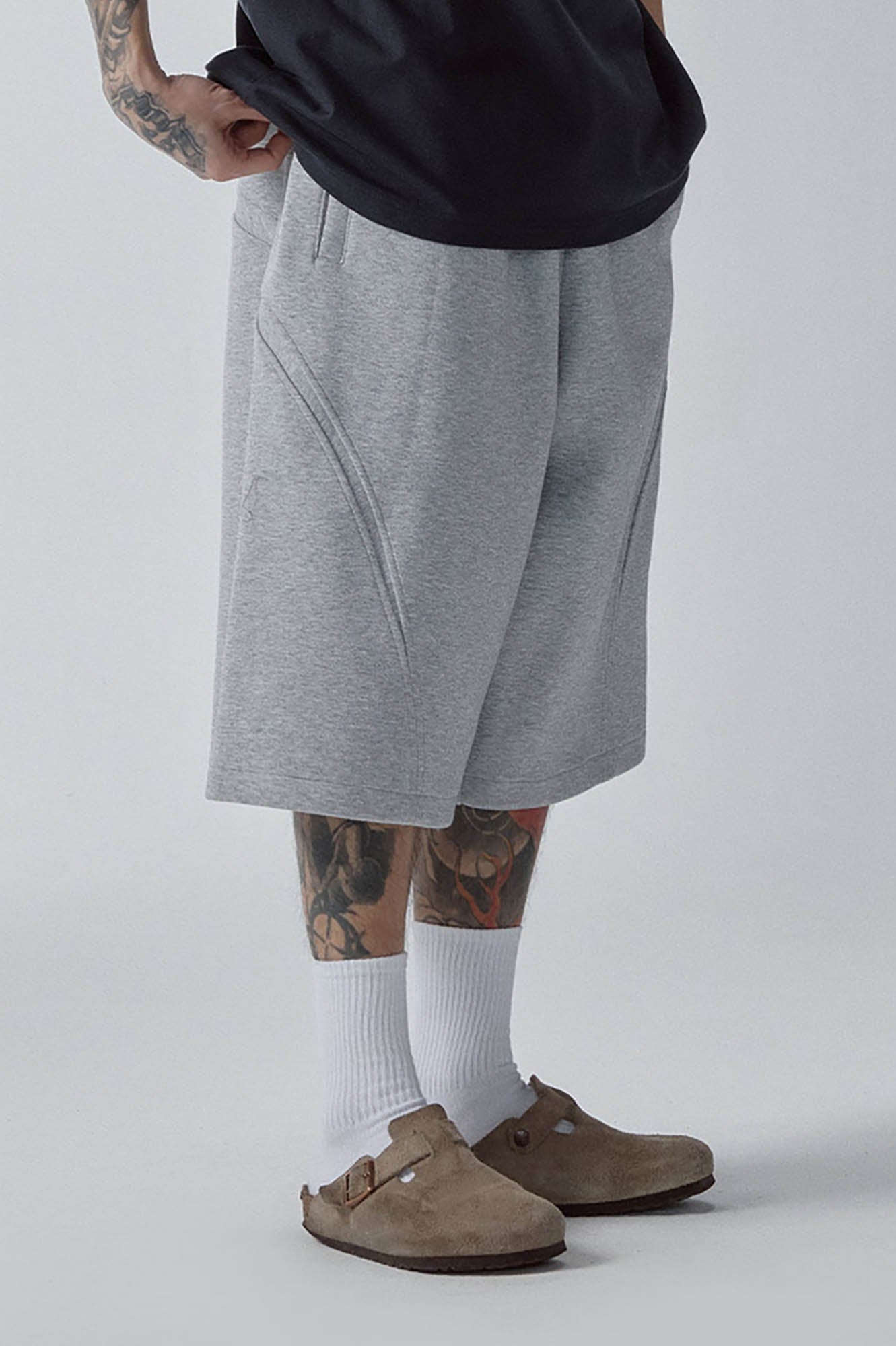 Curved Spliced Drawstring Shorts