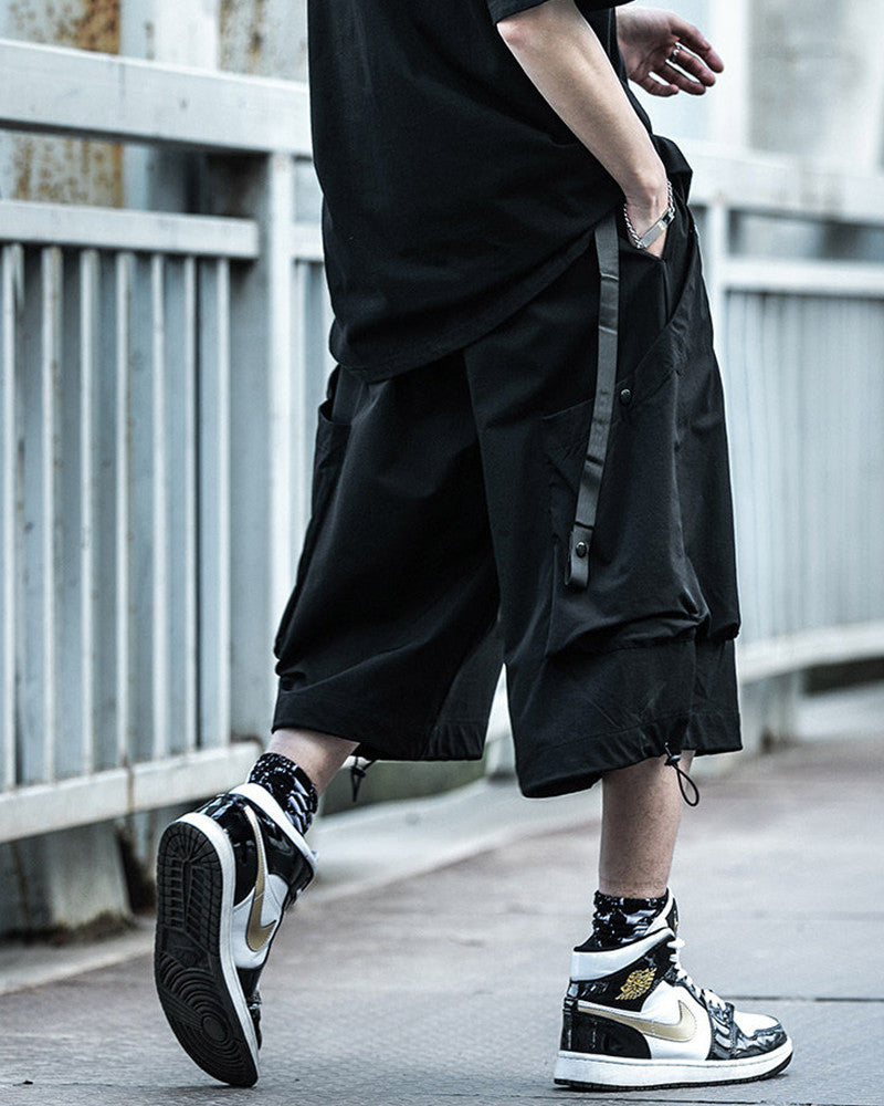 Techwear Wide-Leg Utility Shorts