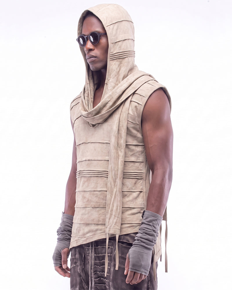 Post‑Apocalyptic Asymmetric Sleeveless Hooded Vest