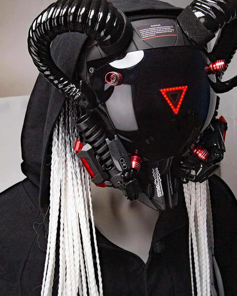 Black Goat Horns LED Cyberpunk Helmet Mask