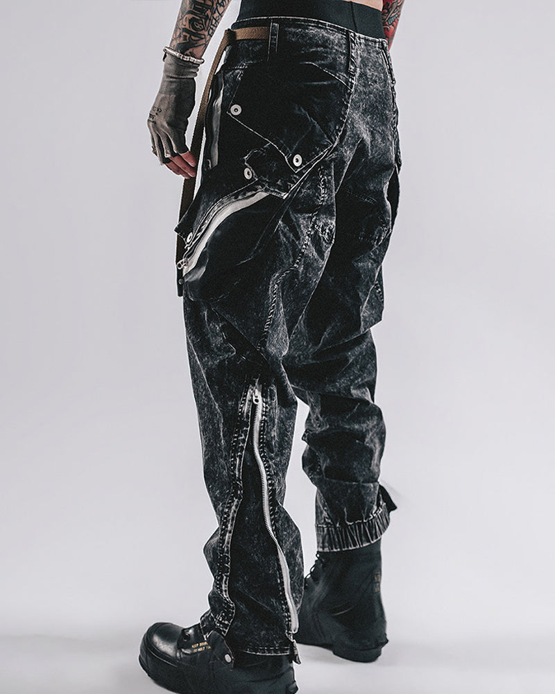 Acid-Wash Speckled Mega-Pocket Cargo Pants