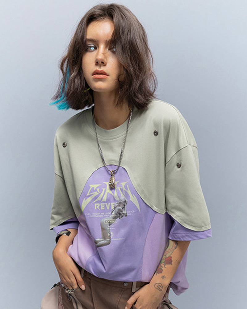 Cyberpunk Outfits Cool Touch Patchwork Print T-Shirt