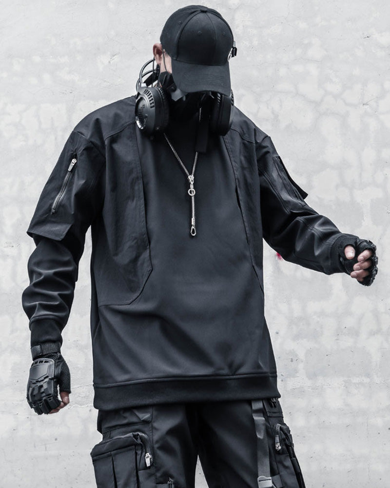 Techwear Tactical Patchwork Pullover Sweatshirt
