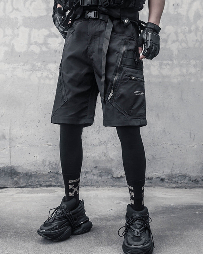 Functional Zip Pocket Black Cargo Shorts