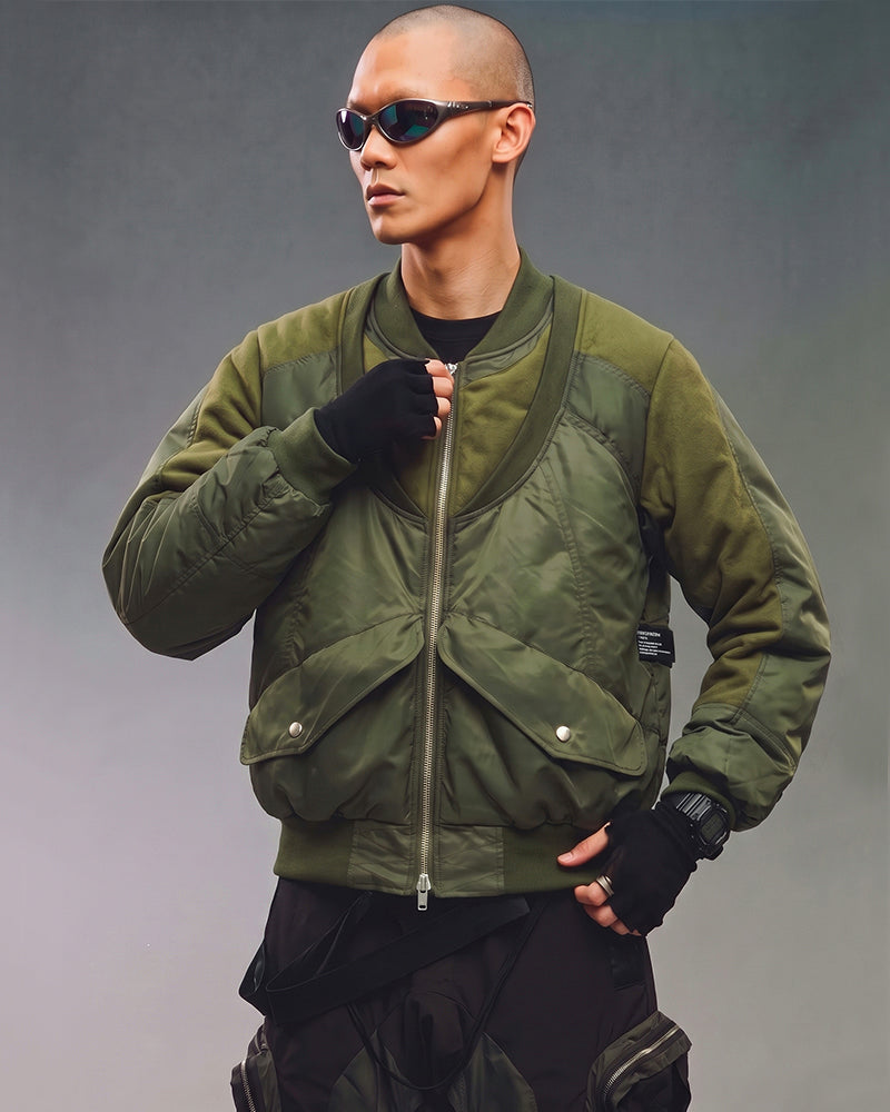 Deconstructed Double Collar Layered Contrast Bomber Jacket