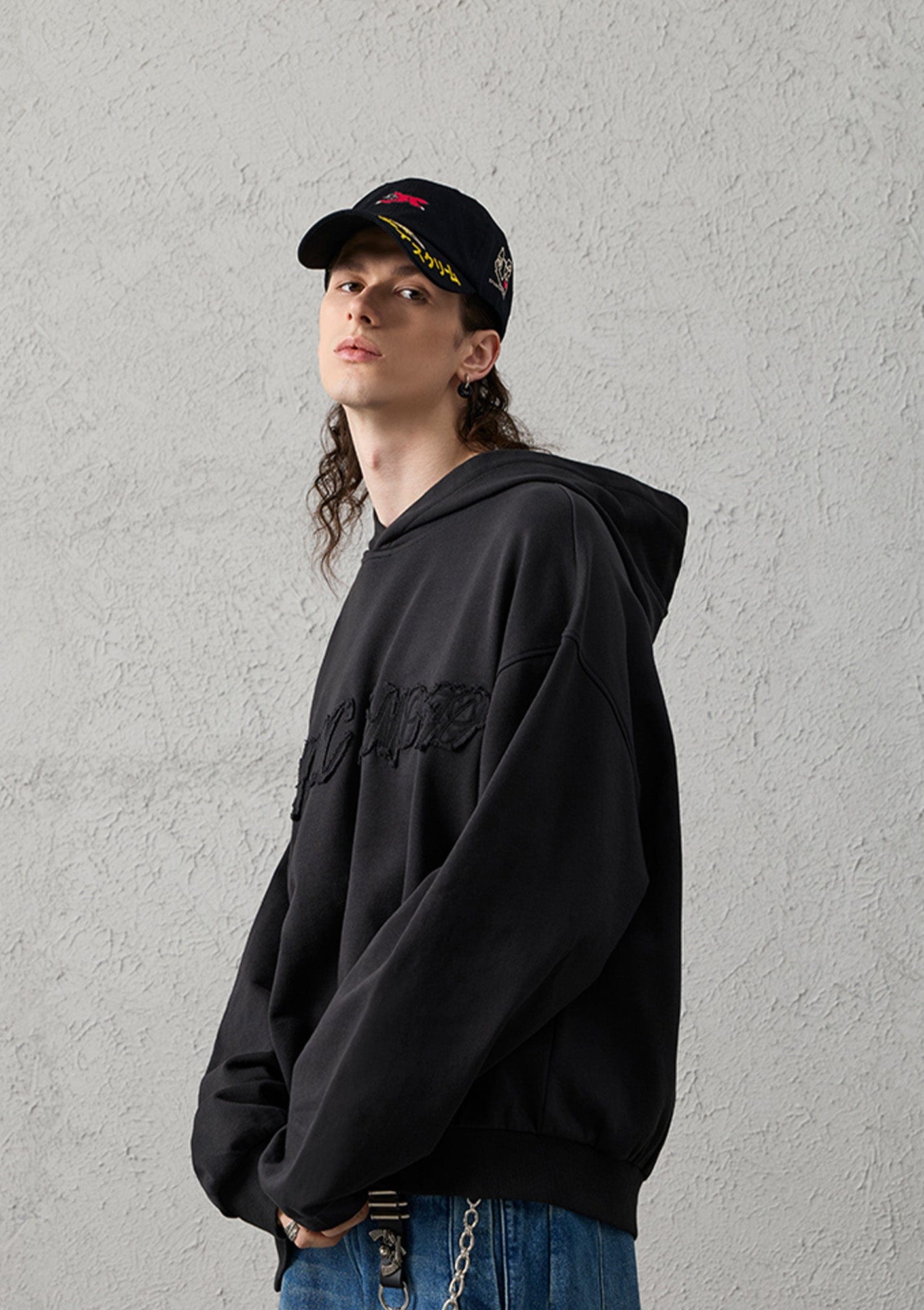 Asymmetrical Hem Embroidered Hoodie