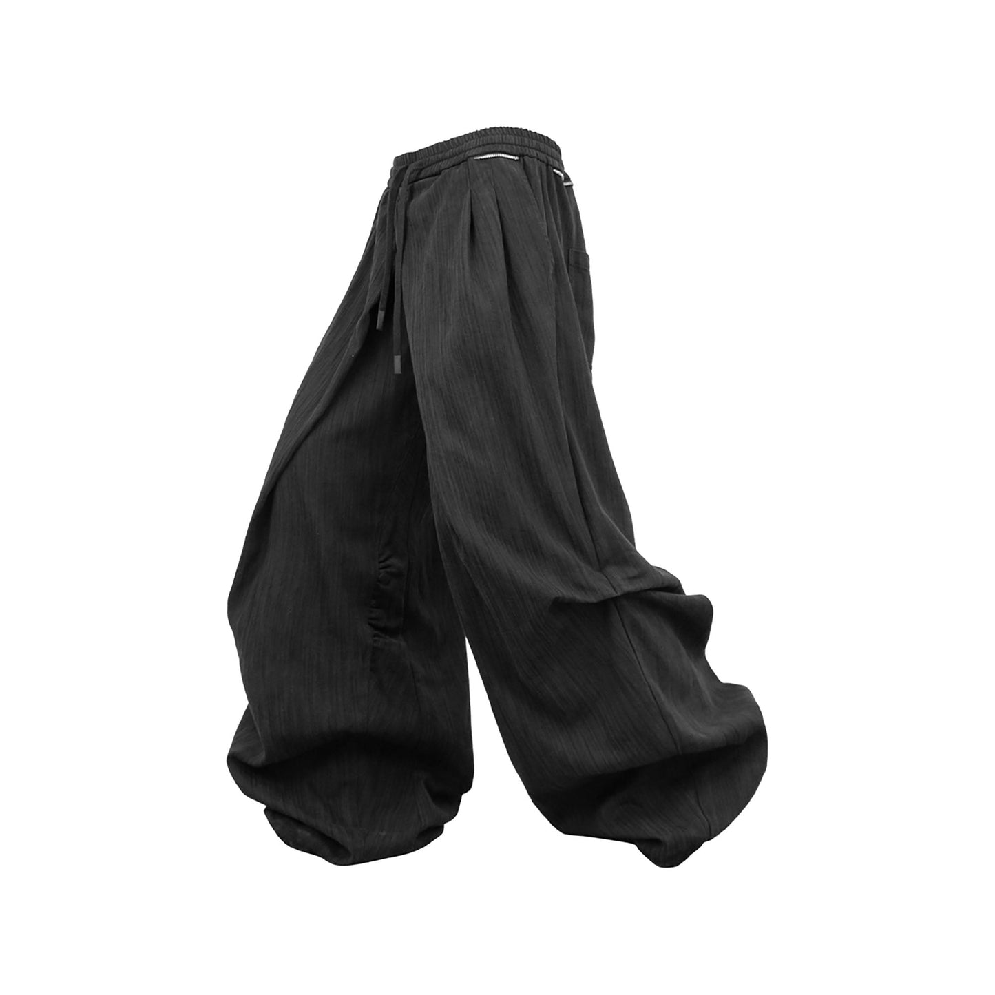 Crinkled Drawstring Oversized Pants Black