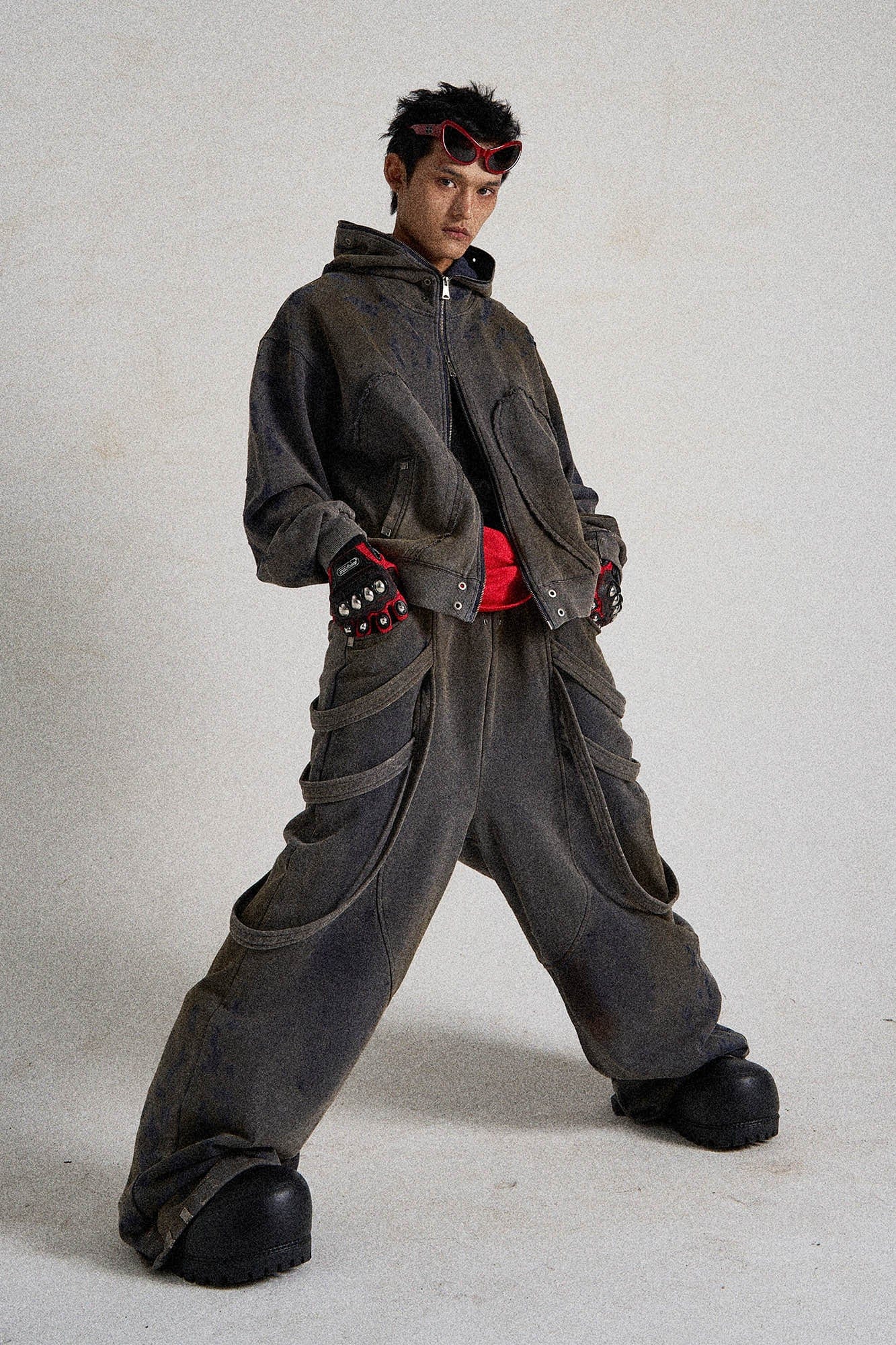 Spliced Multi-Strap Wide-Leg Sweatpants
