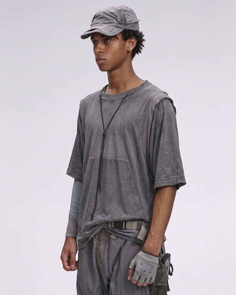 Dystopian Dirty Dye Transformable Sleeve Short Sleeve Tee