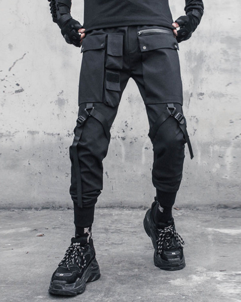 Tactical Strap-Detail Techwear Cargo Pants