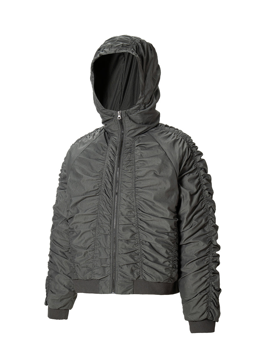 Ruched Nylon Hooded Bomber