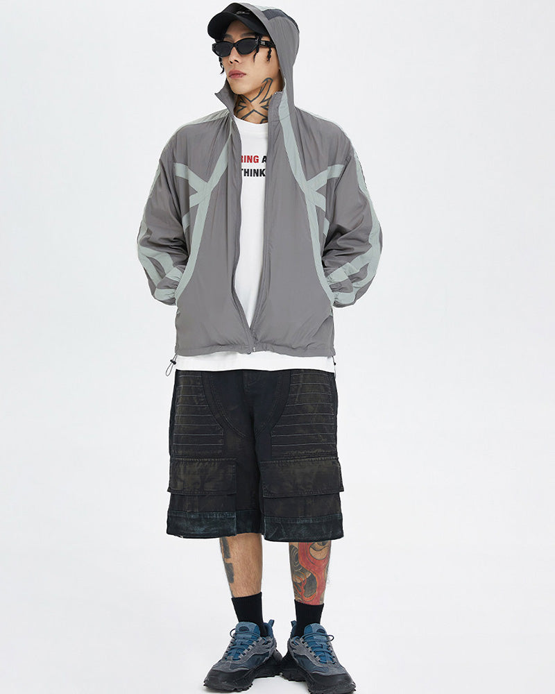 Spliced Drawstring UV Protection Light Jacket