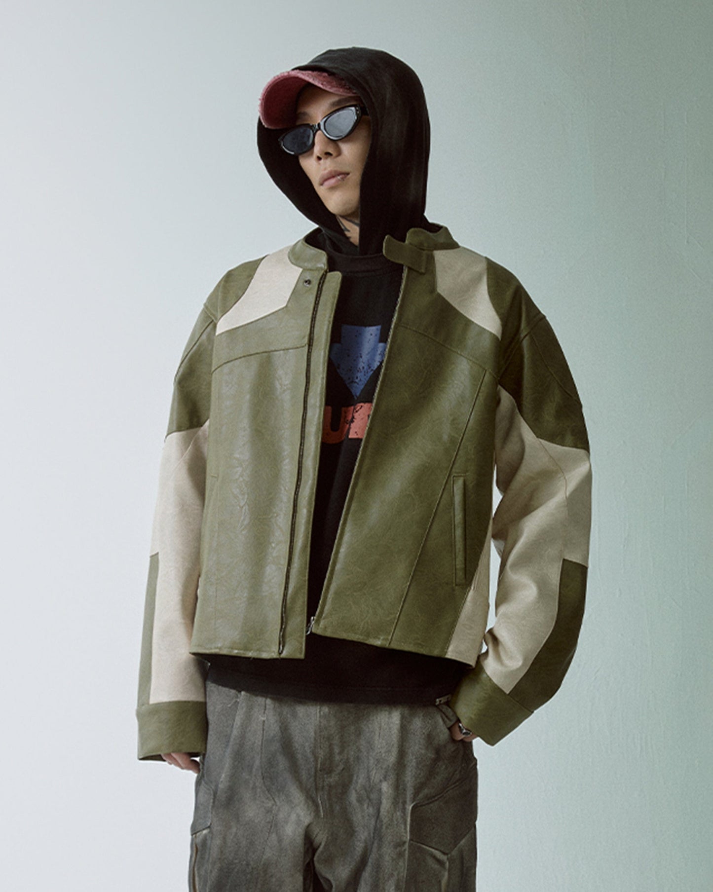 Modern Deconstructed Faux Leather Biker Jacket