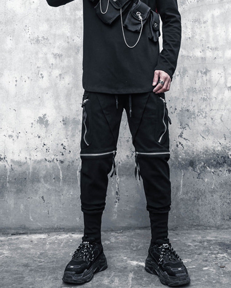 Streetwear Zipper Knee Cutout Cargo Pants