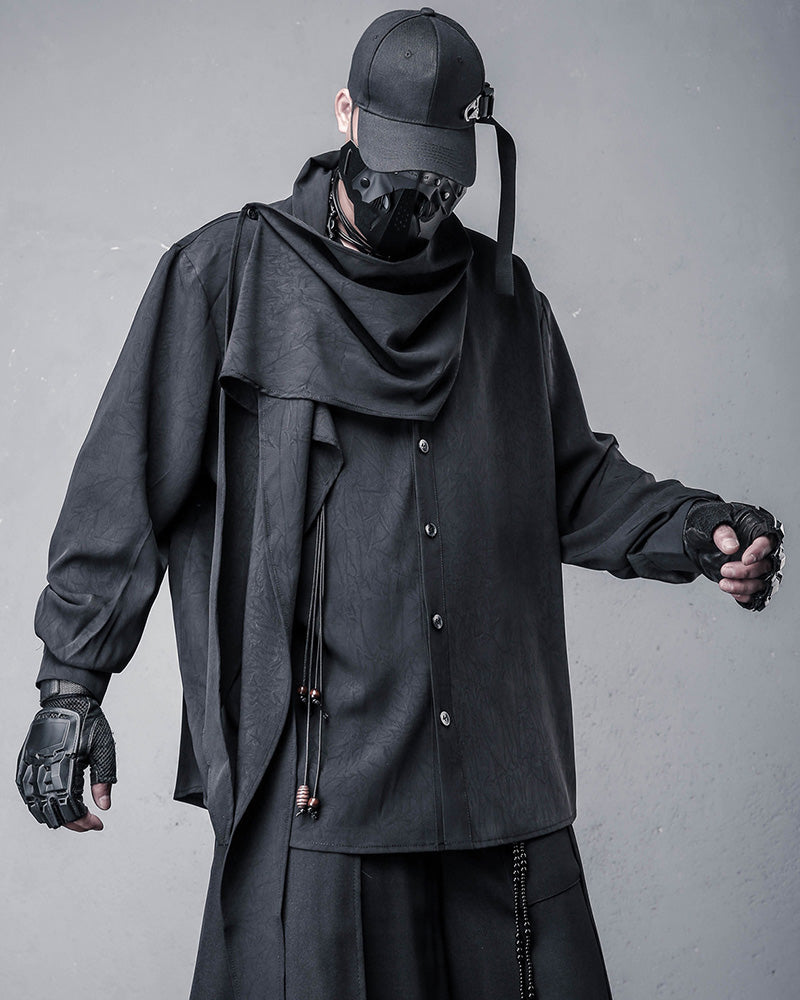 Darkwear Style Japanese Urban Scarf Collar Shirt