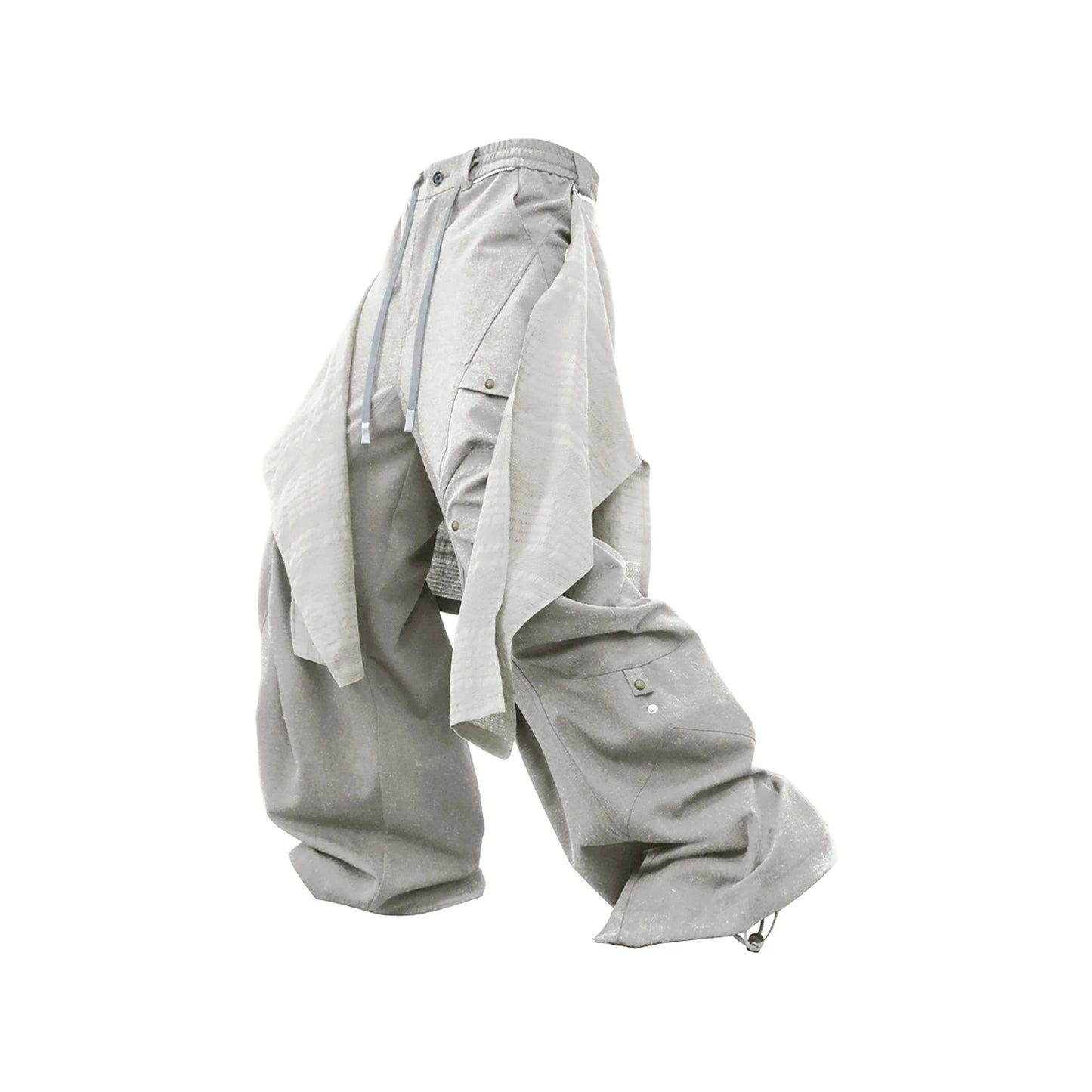 Detachable Drape Linen-Blend Cargo Light Gray