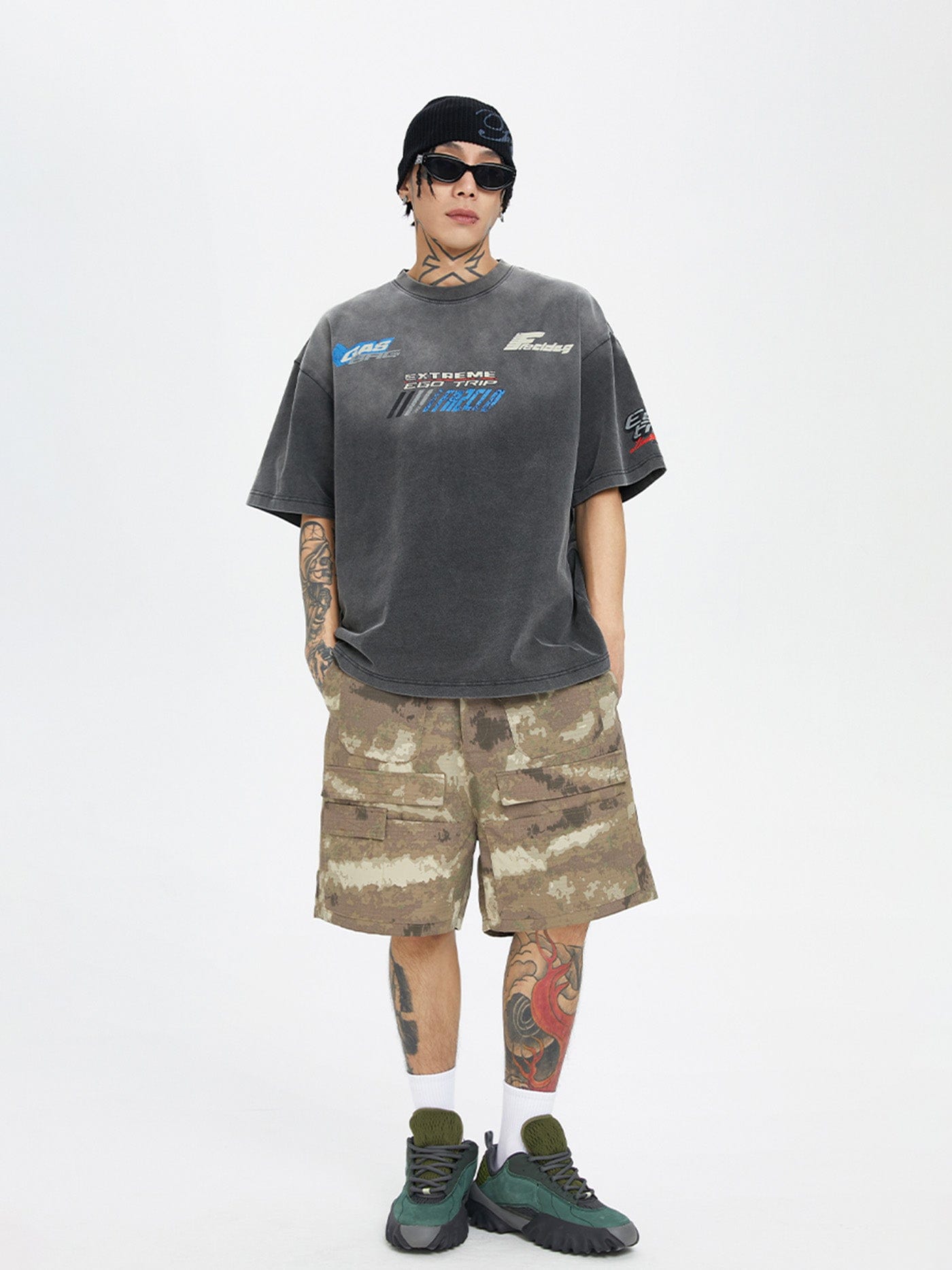 Retro Camo Multi Pocket Buckle Shorts