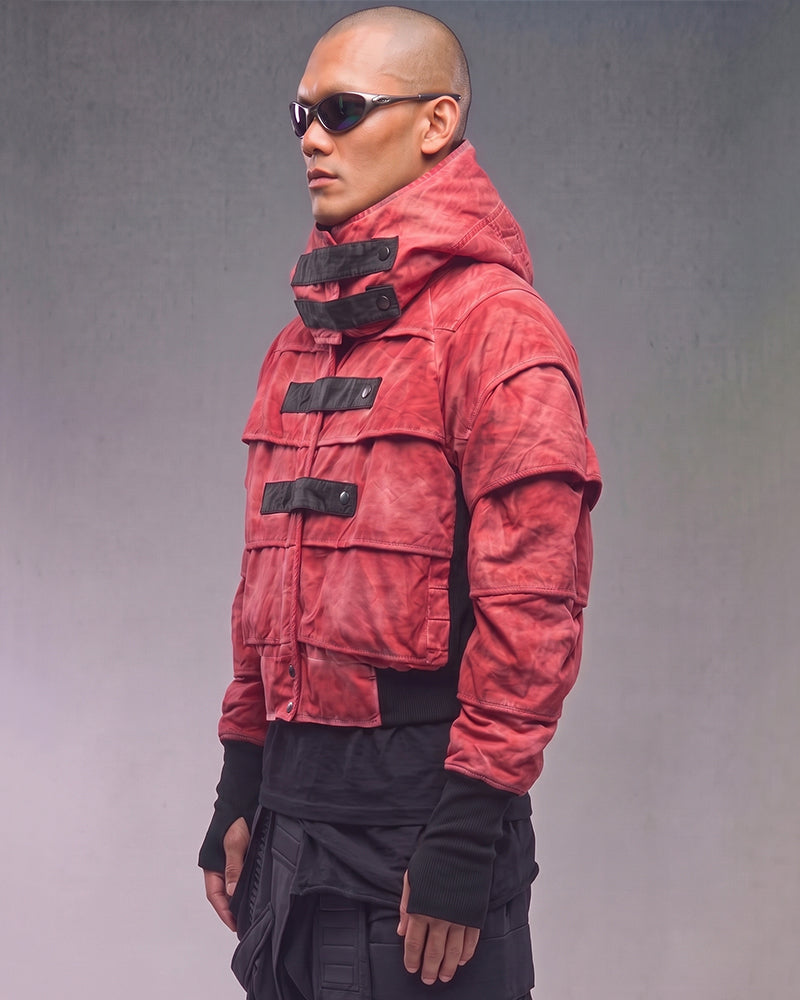 Wasteland Pleated Dirty Dye Distressed Hooded Ninja Jacket
