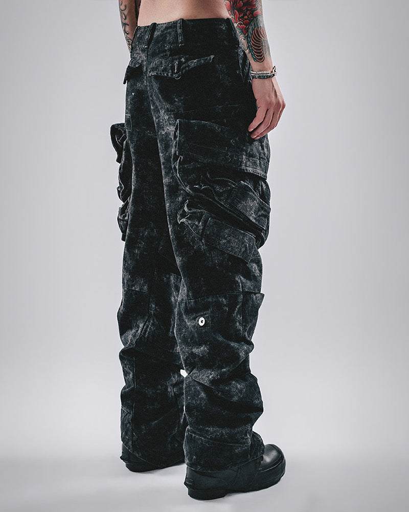 Marbled Wash 3D-Cut Multi-Pocket Cargo Pants