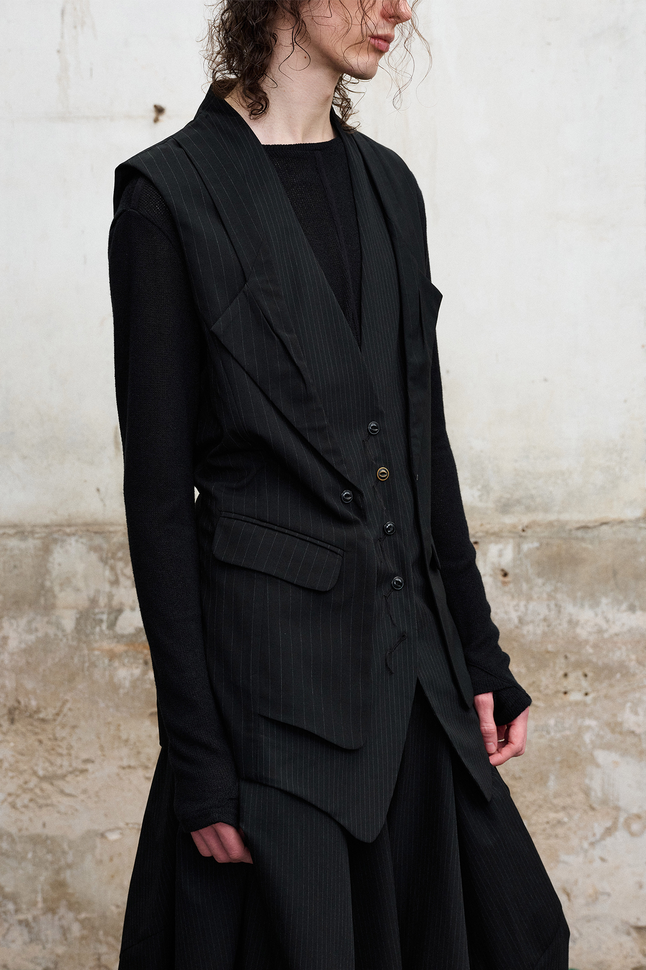 Double-Collar Panel Pinstripe Vest