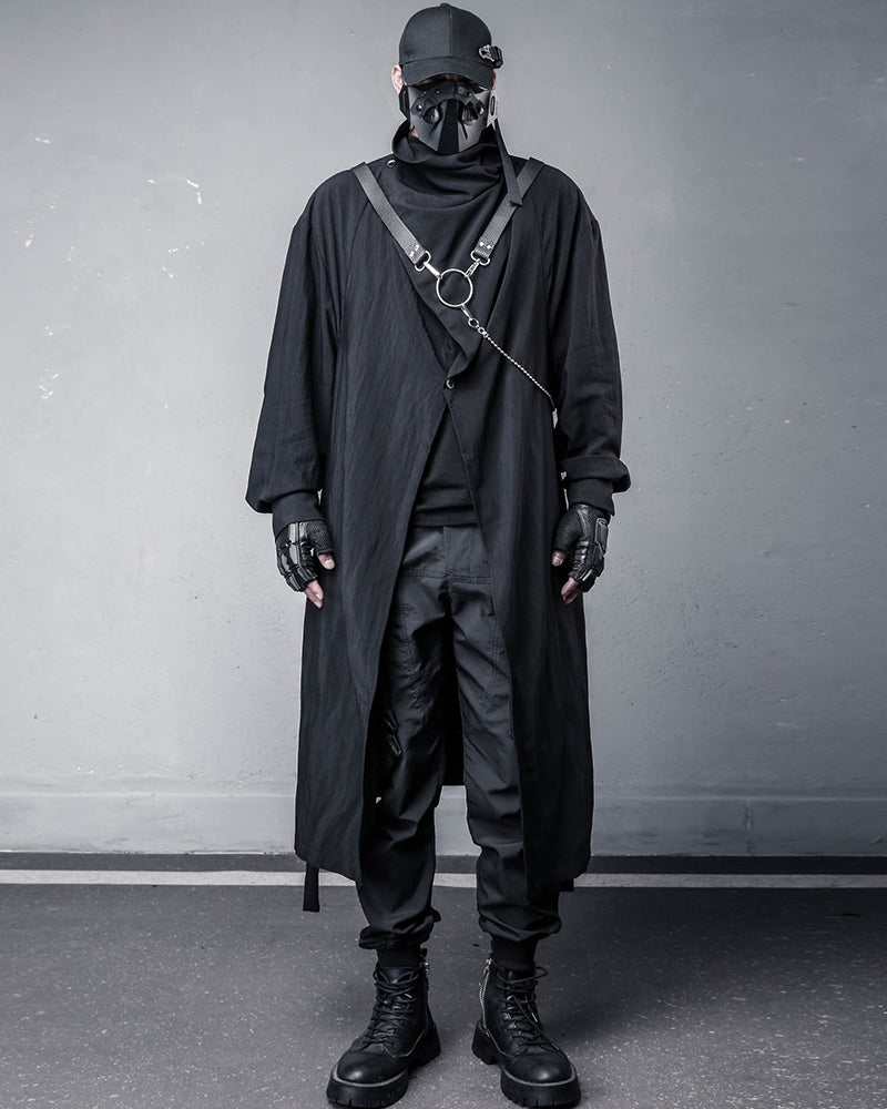 Darkwear Asymmetric Draped Black Long Cardigan