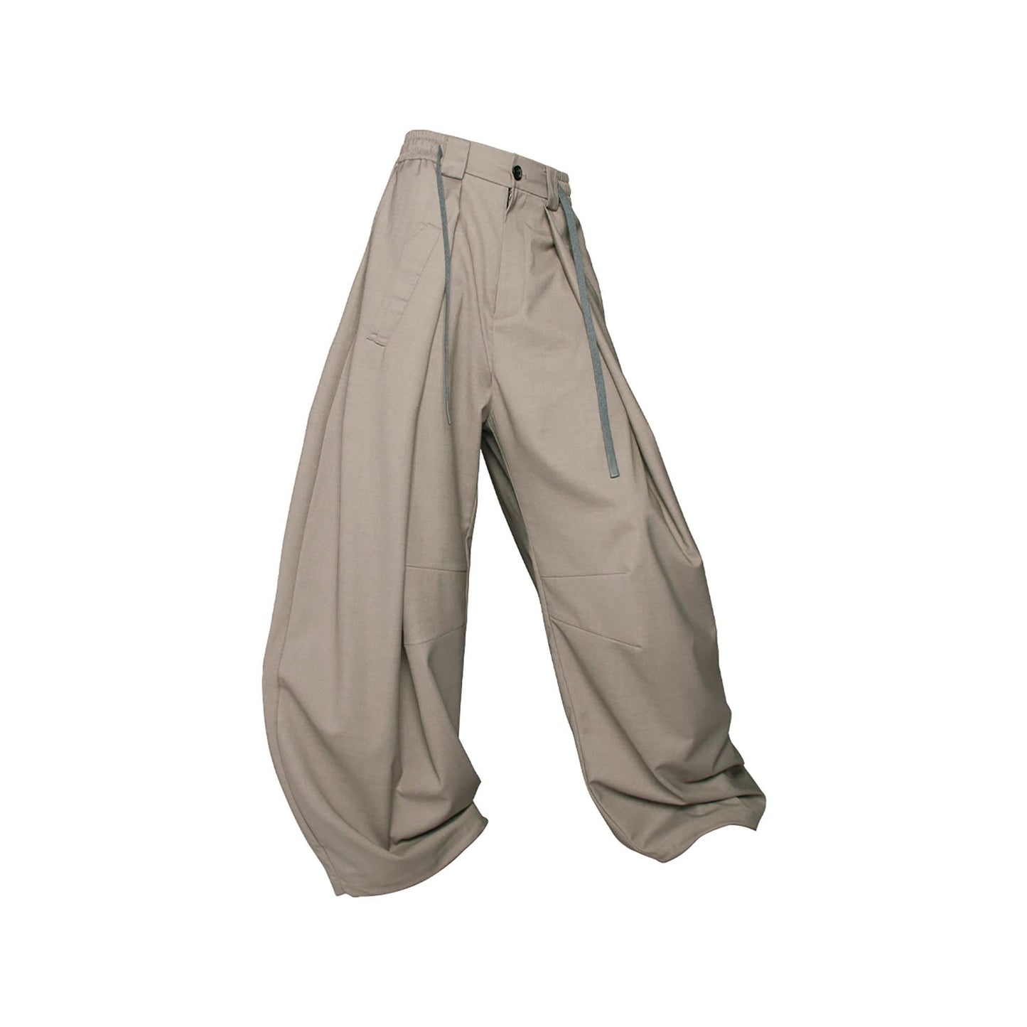 Pleated Drawstring Curved Wide-Leg Trousers