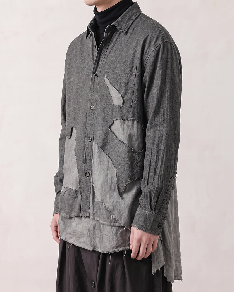 Wasteland Hand‑Hollowed Asymmetric Deconstructed Shirt