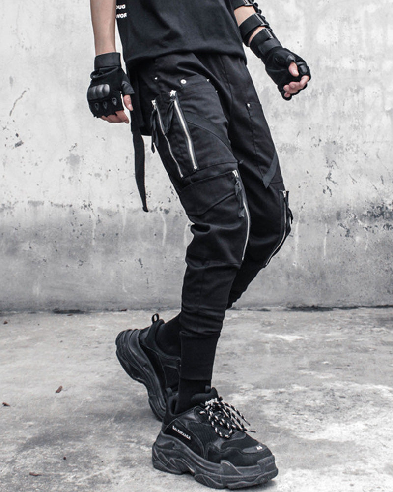 Techwear Multi-Zip Slim Cargo Jogger Pants