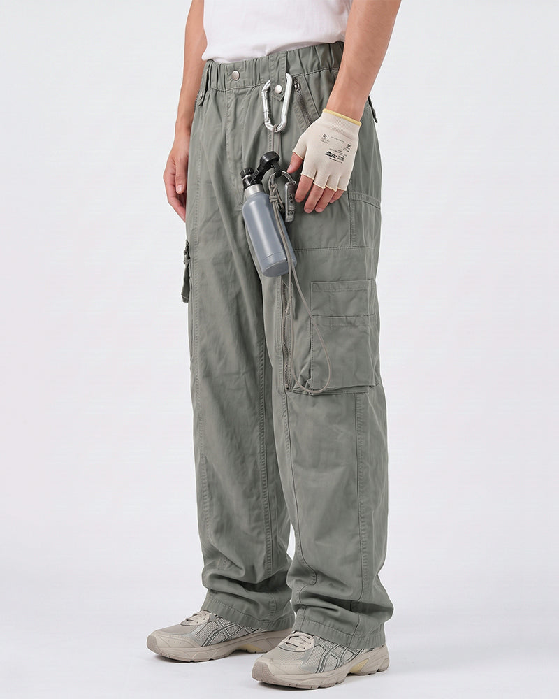 Distressed Vintage Zippered Large‑Pocket Cargo Pants