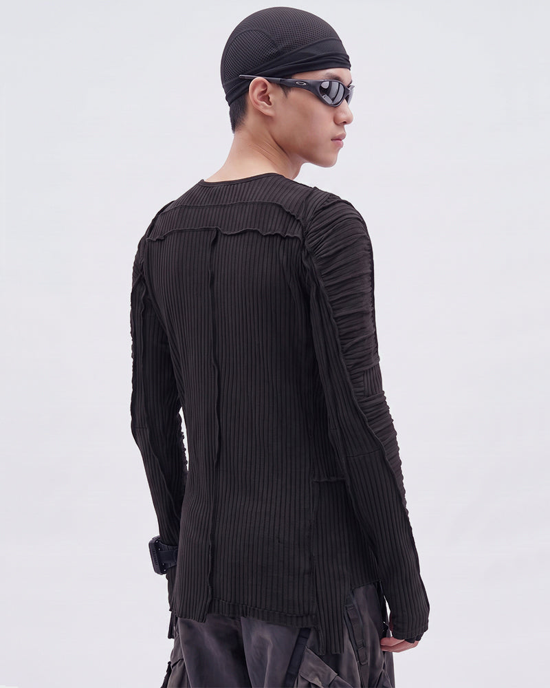 Wasteland Tiered Pleated Deconstructed Long‑Sleeve T-Shirt