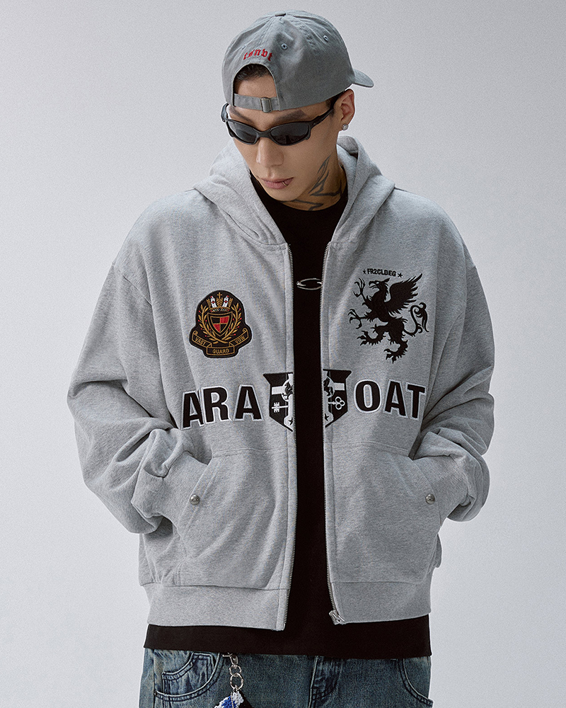 Crest Emblem Patch Zip-Up Hoodie