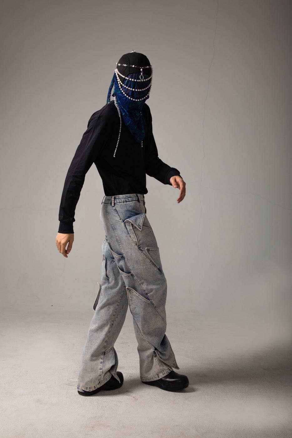Deconstructed Rose Petals Washed Jeans