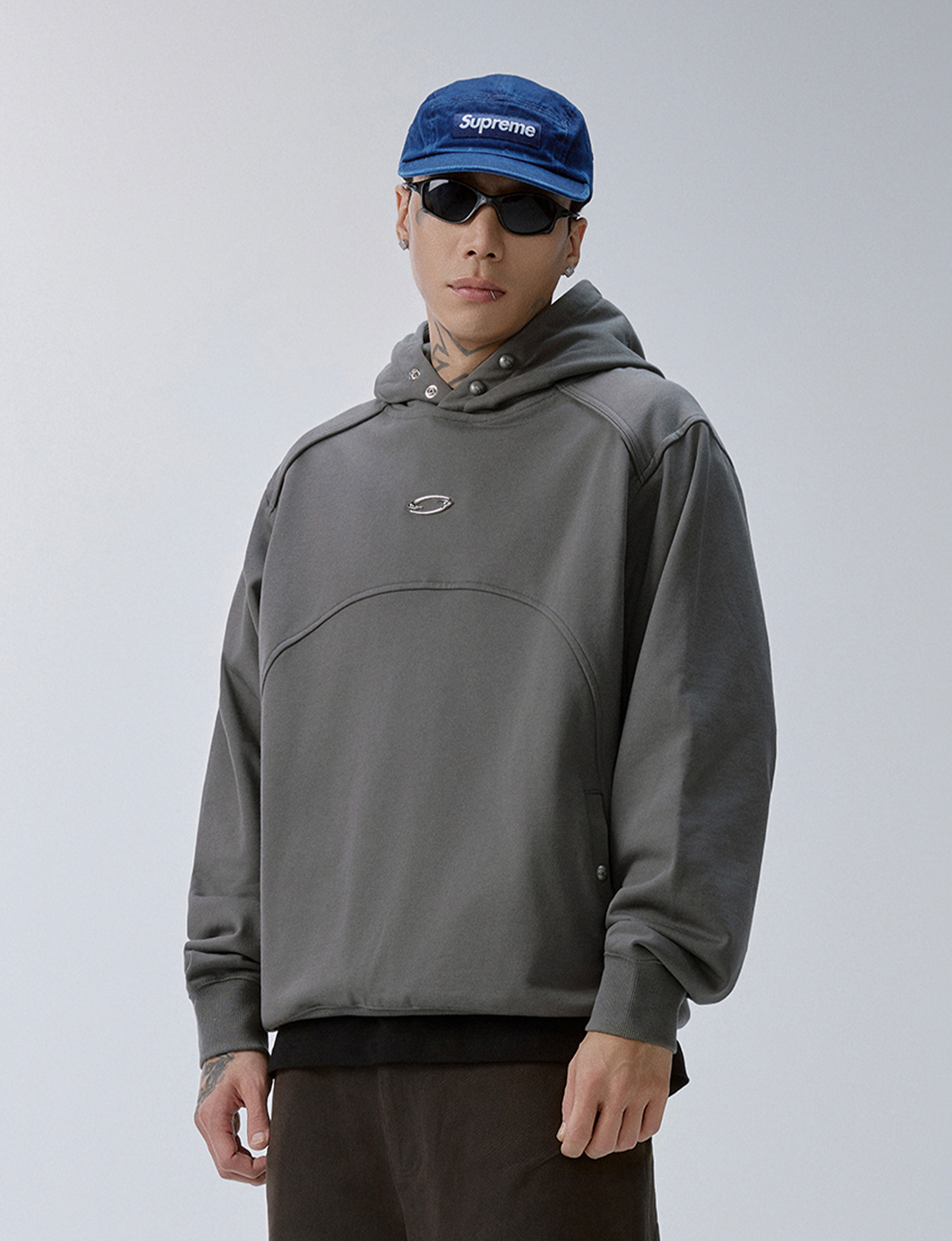 Essential Metal Badge Snap Hoodie