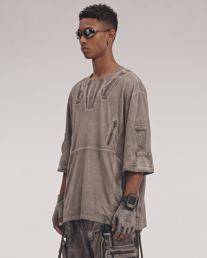 Wasteland Dirty-Dye Mesh Panel Tactical T-Shirt