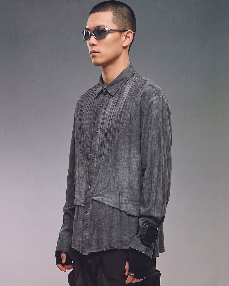 Wasteland Patchwork Dirty Wash Distressed Layered Shirt