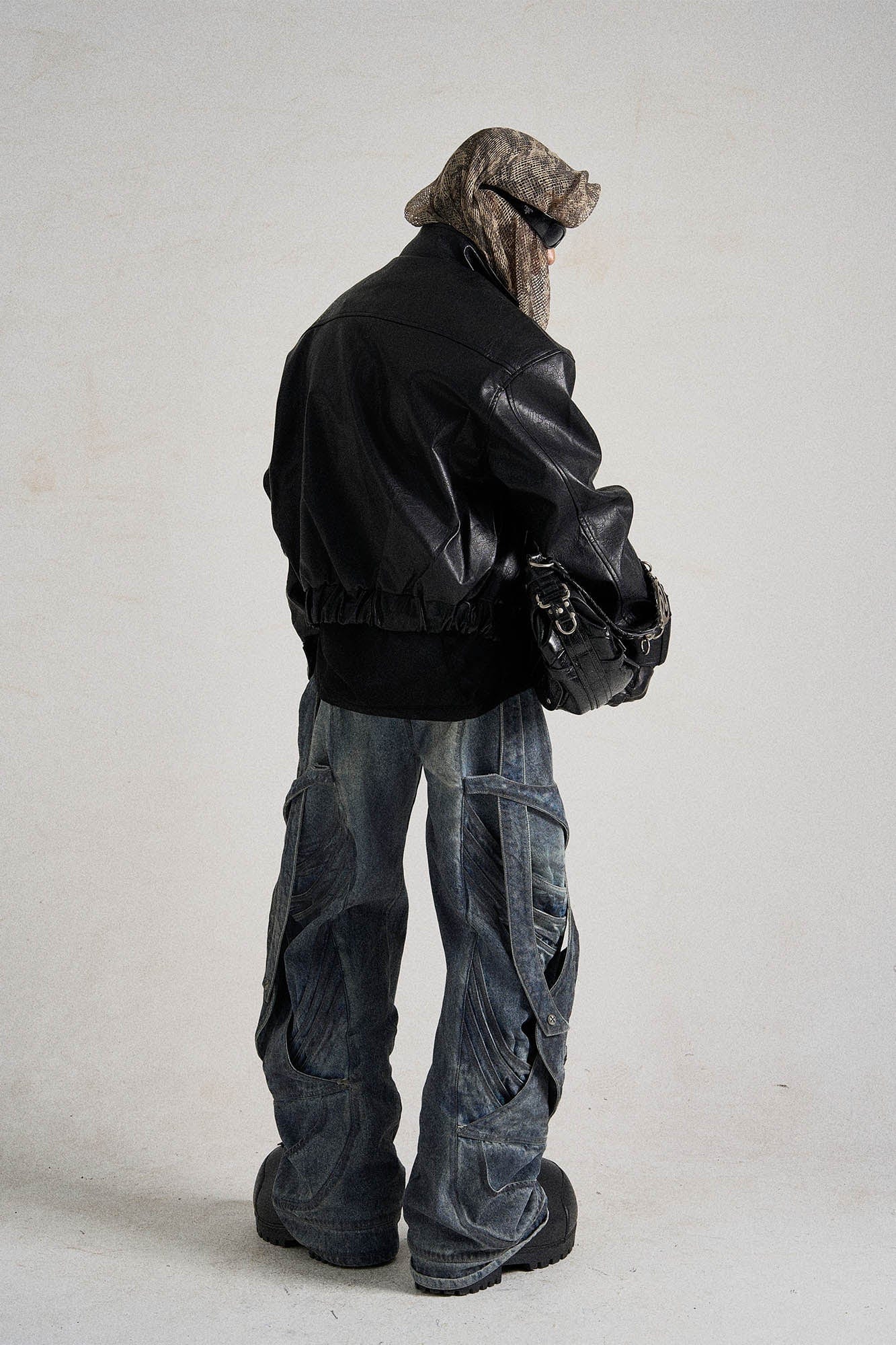 Deconstructed Multi-Strap Wide-Leg Jeans